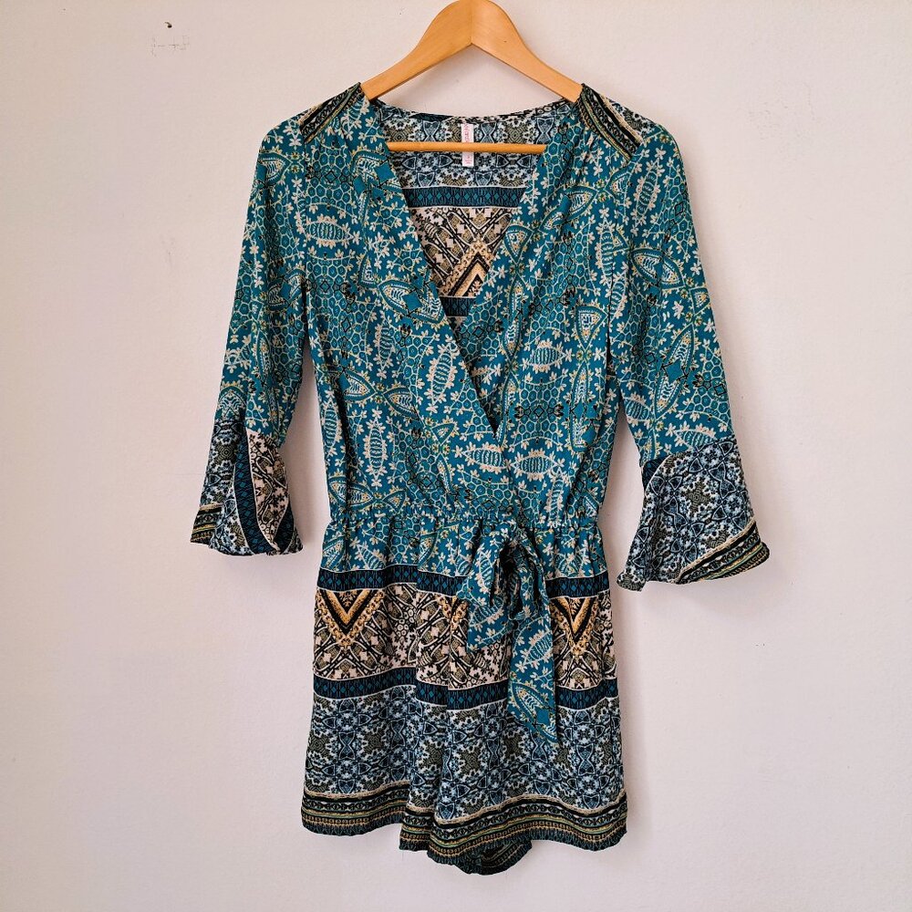 Xhilaration Juniors Short Romper Print Multicolor Size Small Long Sleeve